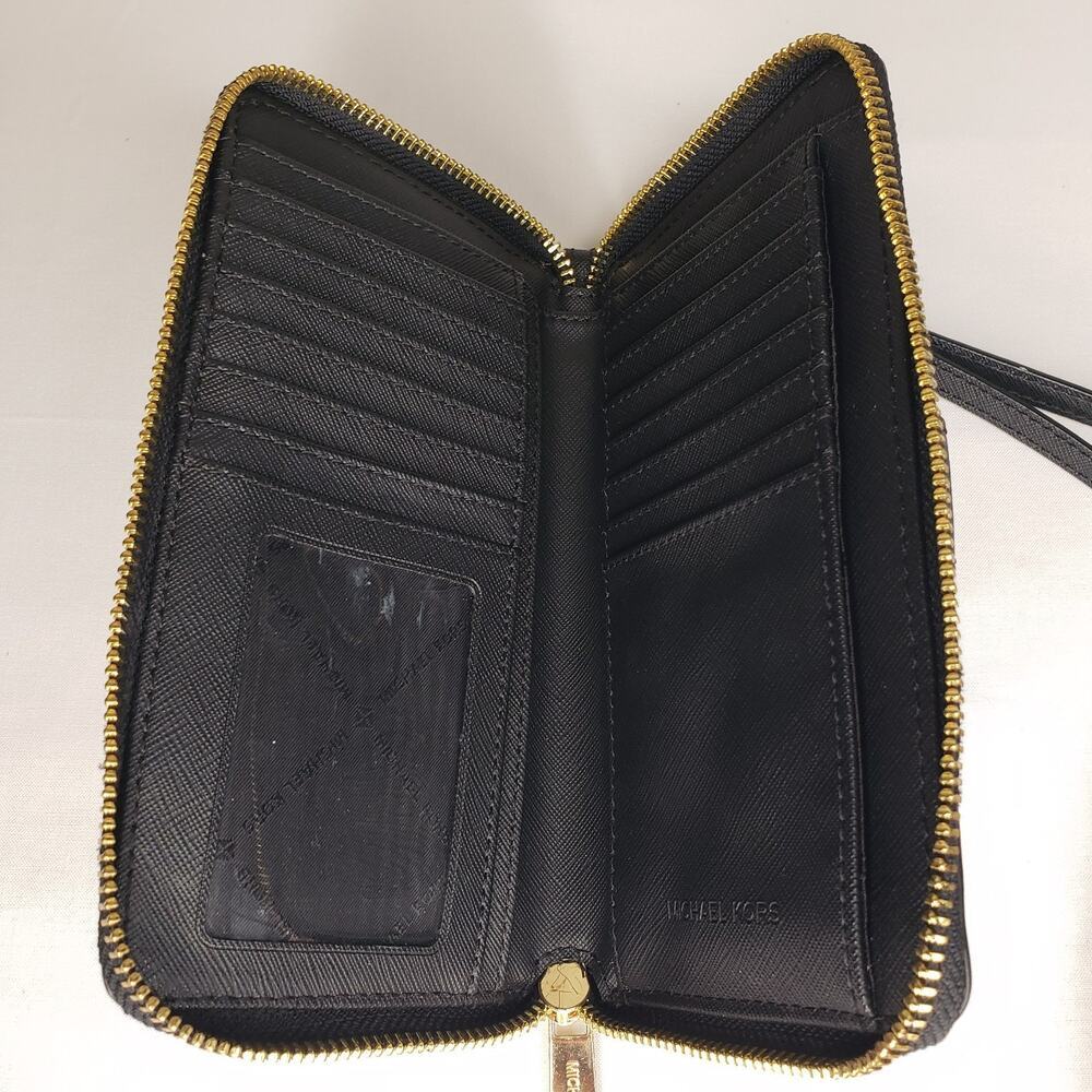 Michael Kors MK Jet Set Snap Wallet Cell Phone Case BLACK Wristlet Gold Hardware - Picture 6 of 11